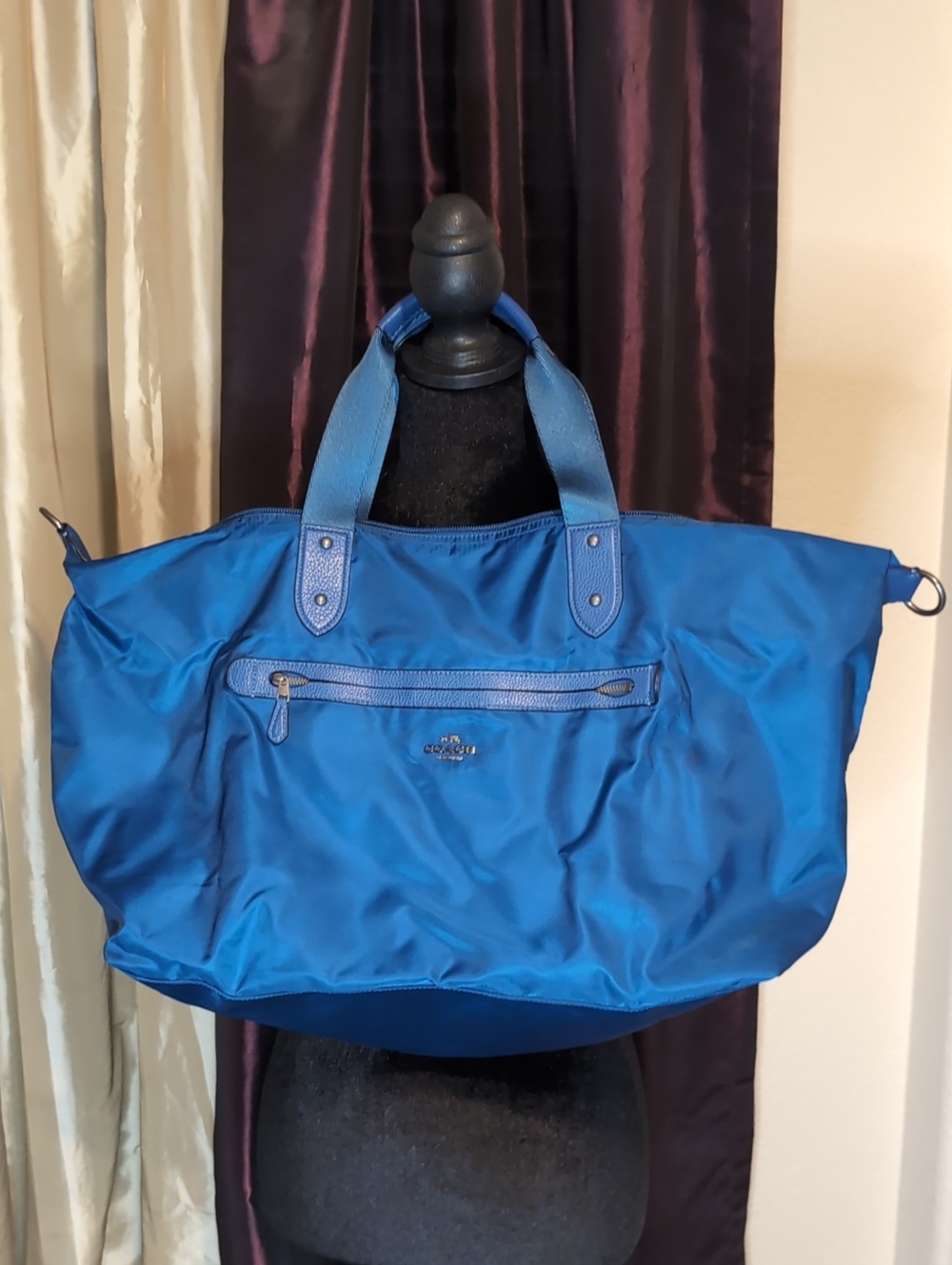 Coach F22347 Mineral Blue Nylon Boston Weekender Bag